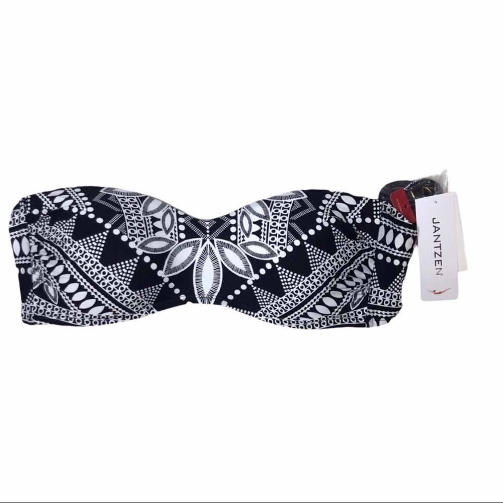 Jantzen Dahlias Garden Bandeau Bikini Top Size 14 Black White Swim Top JZSS7103 - Picture 2 of 8